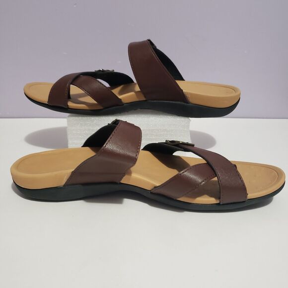 My Soft Sz 10 Brown Sandals Faux Leather Slip On Women's - Picture 3 of 9